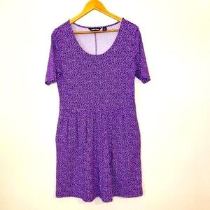 Lands End Jersey Knit Cotton Modal Purple White Floral Print Pocket Dress Medium